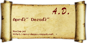 Apró Dezső névjegykártya